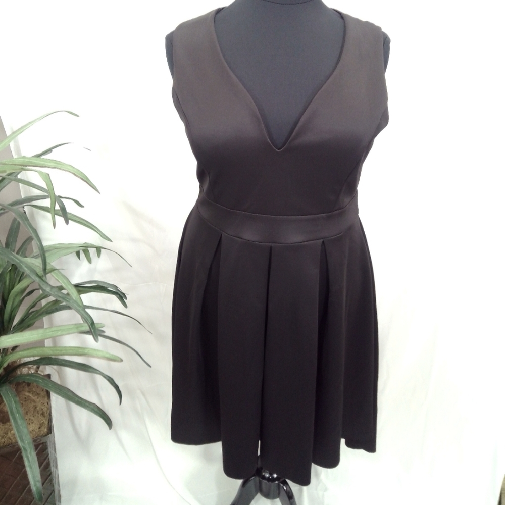 Janette Plus USA Black Pleated Hi-Lo Sleeveless Dress